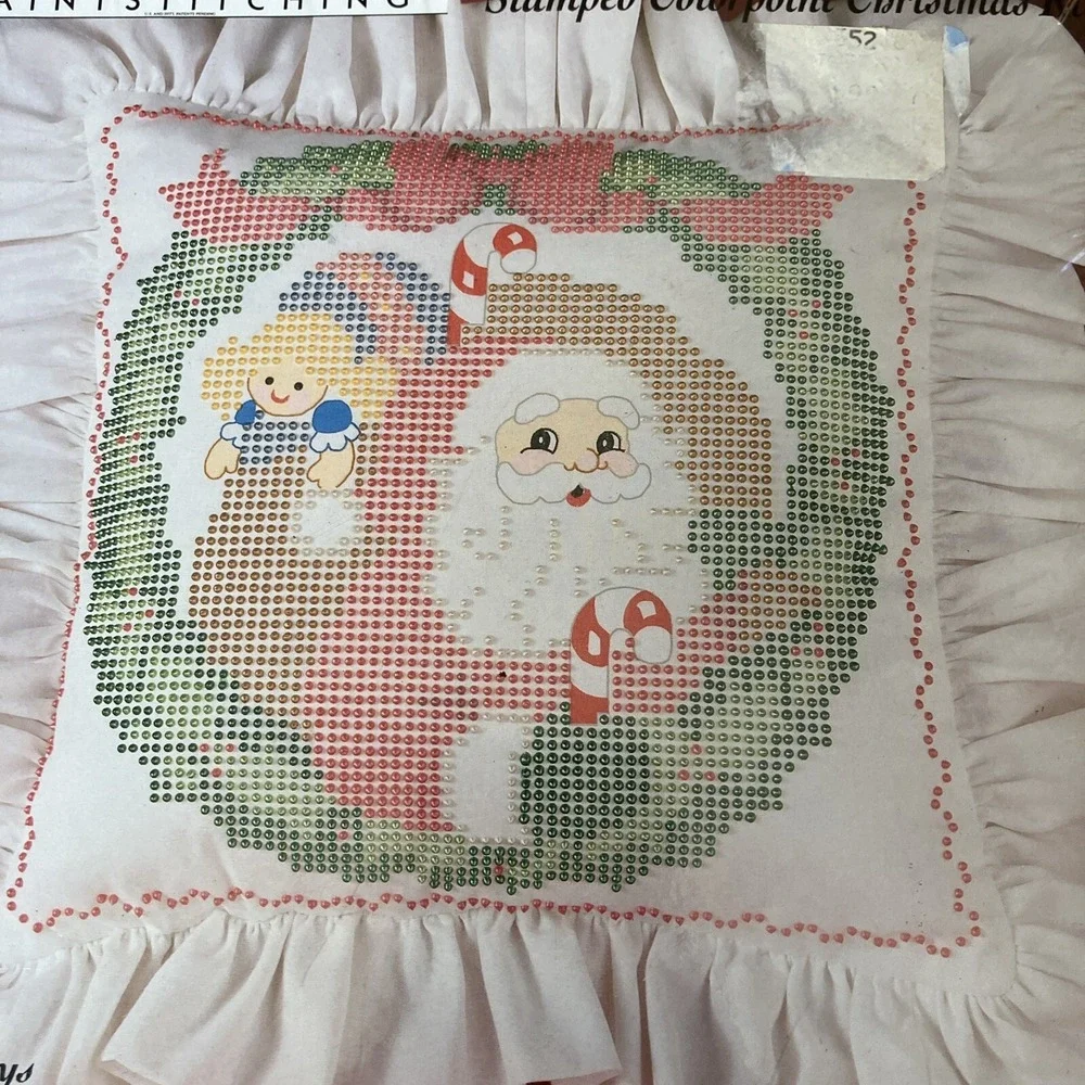 Santa & Toys Pillow‎ Bucilla Kit 63744 Stamped Cloth Colorpoint Sealed